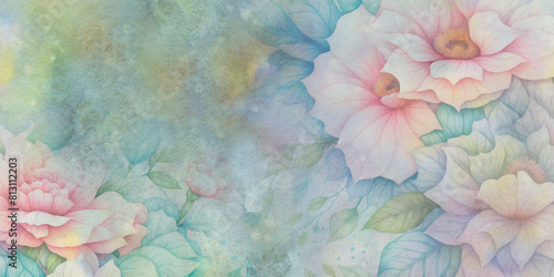  A soft-focus, impressionistic watercolor painting featuring a dreamy bouquet of flowers with gentle, pastel colors. The ethereal texture and delicate petals evoke a sense of serenity and calm
