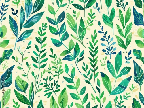 plants springs, green blue pastel colors