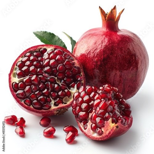 pomegranate fruits, white background