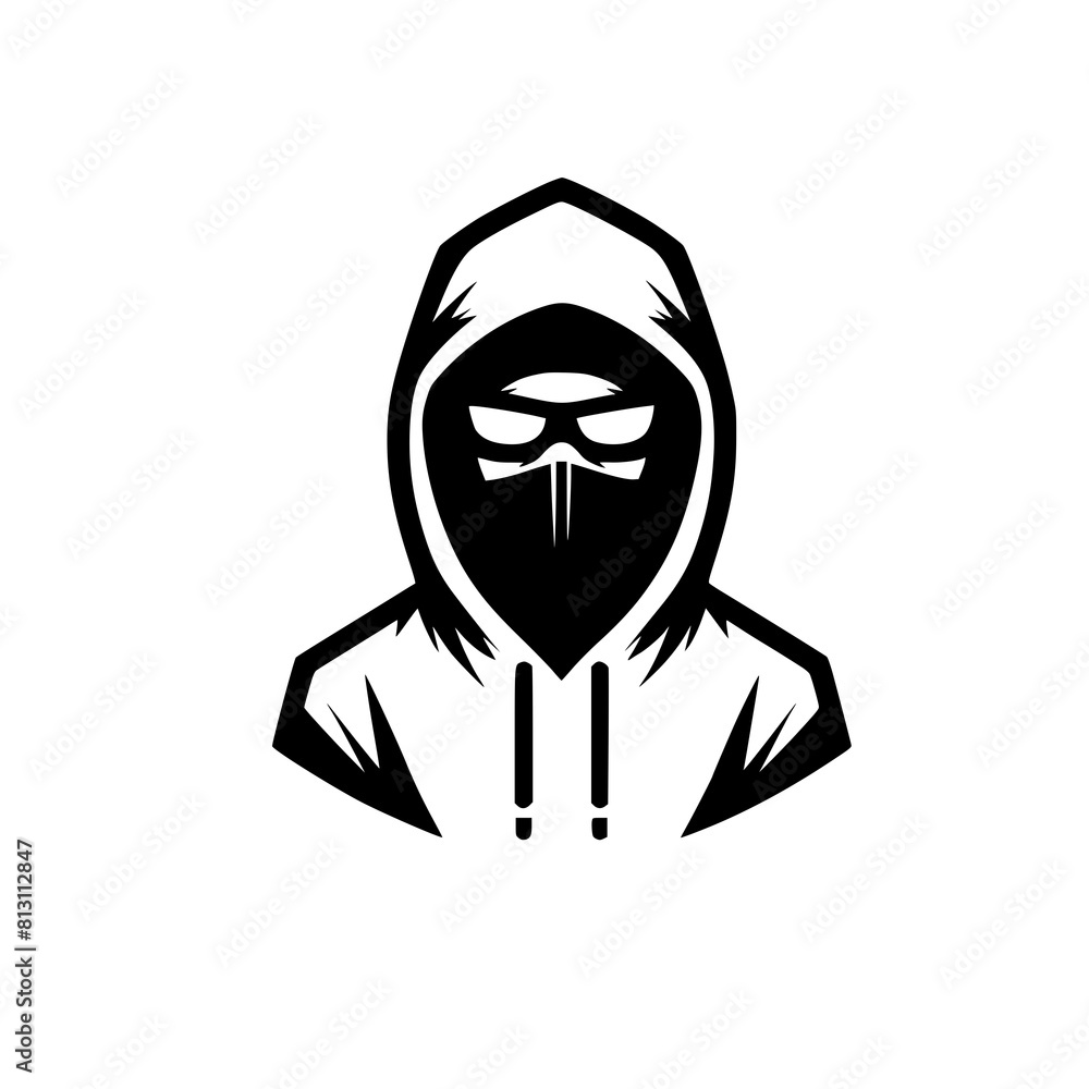Mysterious Hooded Hacker in Black and White – Vector Illustration on Cybersecurity, Anonymity, and Digital Safety Mysterious Hooded Hacker in Black and White – Vector Illustration on Cybersecurity, Anonymity, and Digital Safety