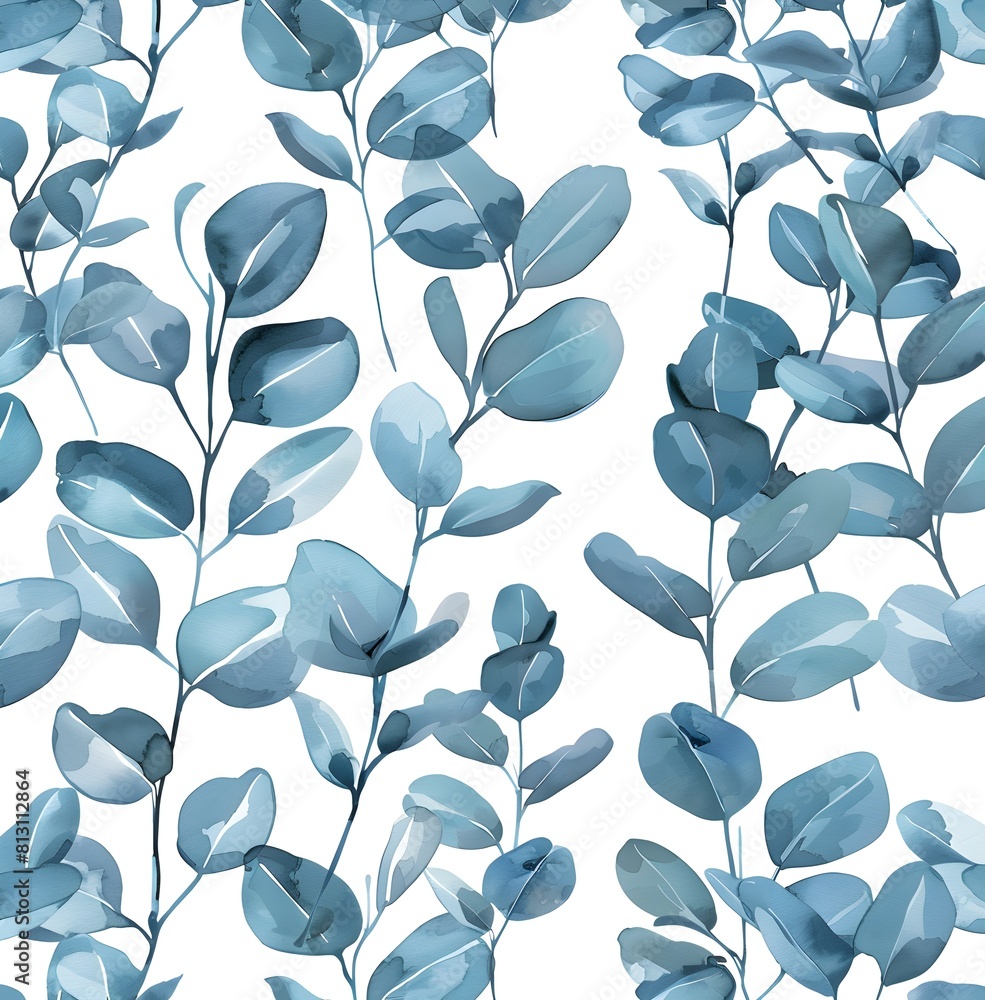 Watercolor eucalyptus and greenery seamless pattern, white background, fine art print, delicate watercolor illustration in the style of soft green leaves Watercolor eucalyptus and greenery seamless pattern, white background, fine art print, delicate watercolor illustration in the style of soft green leaves