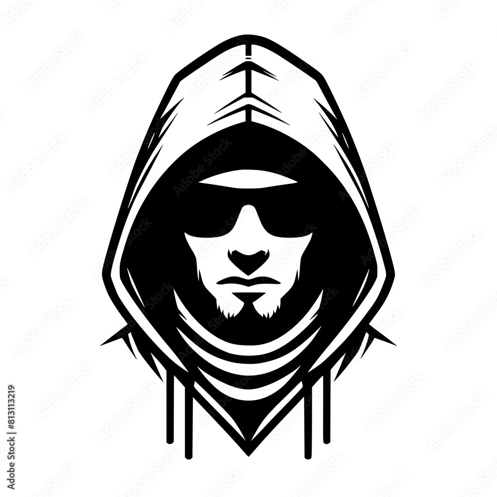 Mysterious Hooded Hacker in Black and White – Vector Illustration on Cybersecurity, Anonymity, and Digital Safety Mysterious Hooded Hacker in Black and White – Vector Illustration on Cybersecurity, Anonymity, and Digital Safety