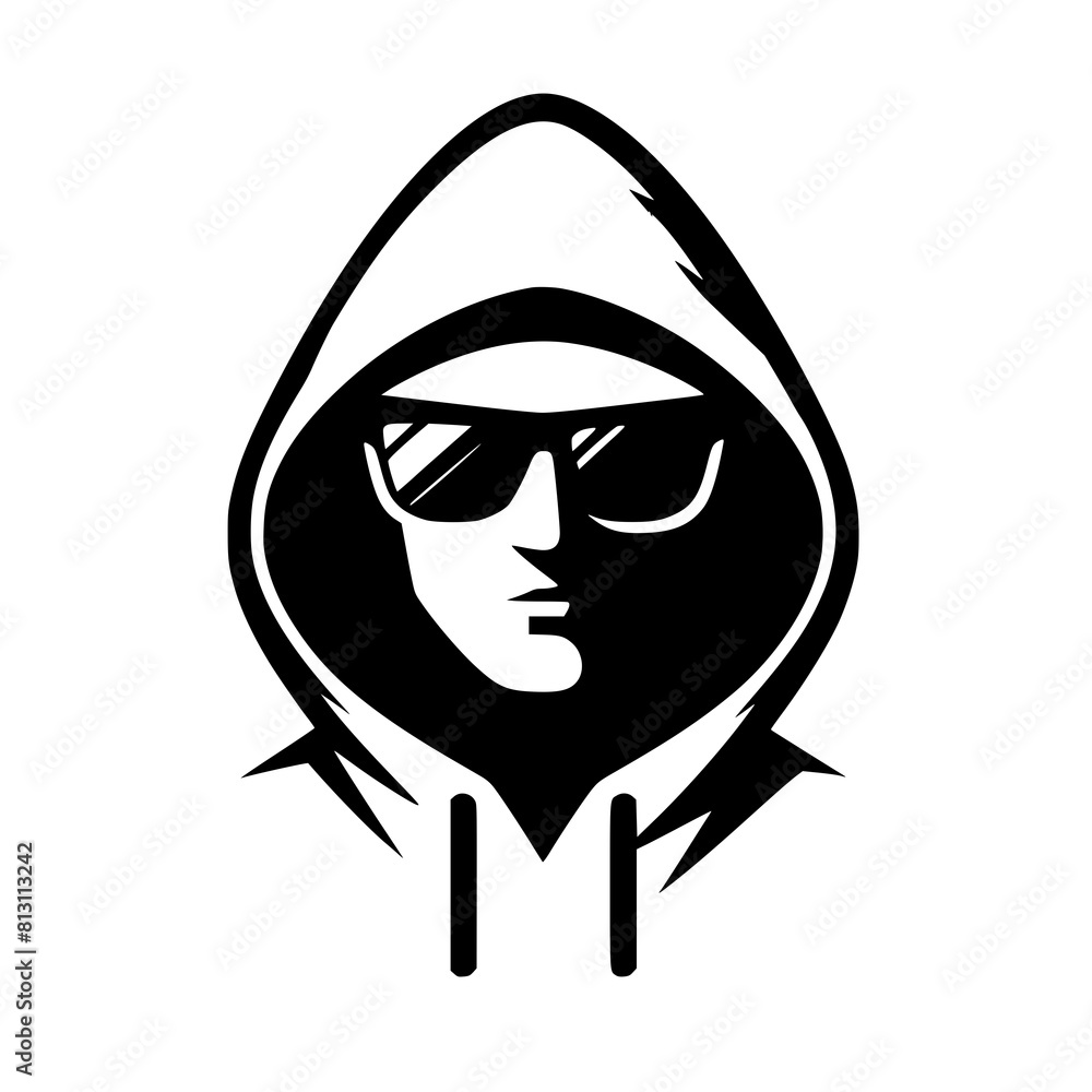 Obraz premium Mysterious Hooded Hacker in Black and White – Vector Illustration on Cybersecurity, Anonymity, and Digital Safety