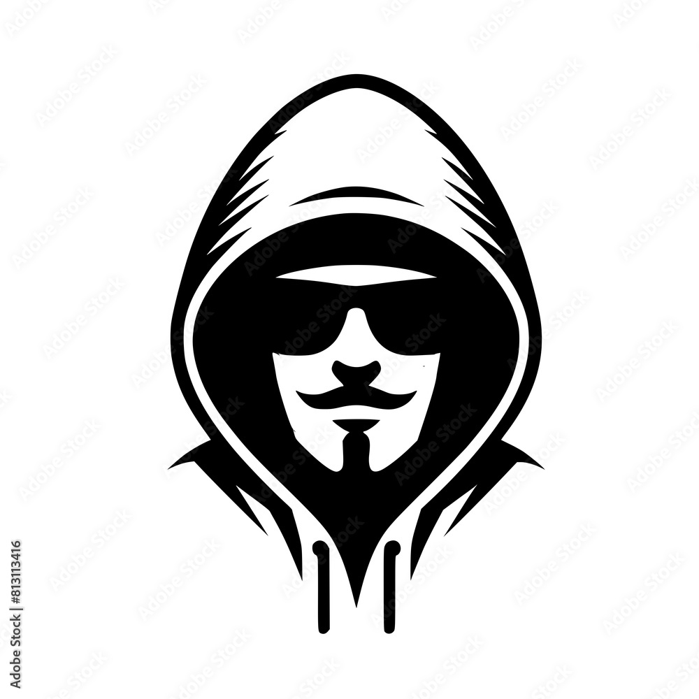 Mysterious Hooded Hacker in Black and White – Vector Illustration on Cybersecurity, Anonymity, and Digital Safety