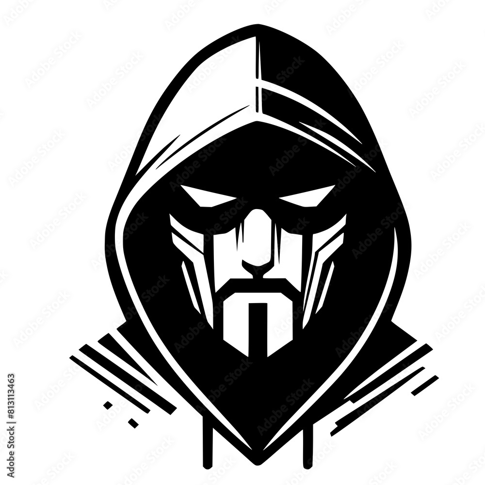 Mysterious Hooded Hacker in Black and White – Vector Illustration on Cybersecurity, Anonymity, and Digital Safety