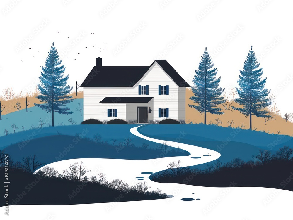 house logo illustration design teal and blue
