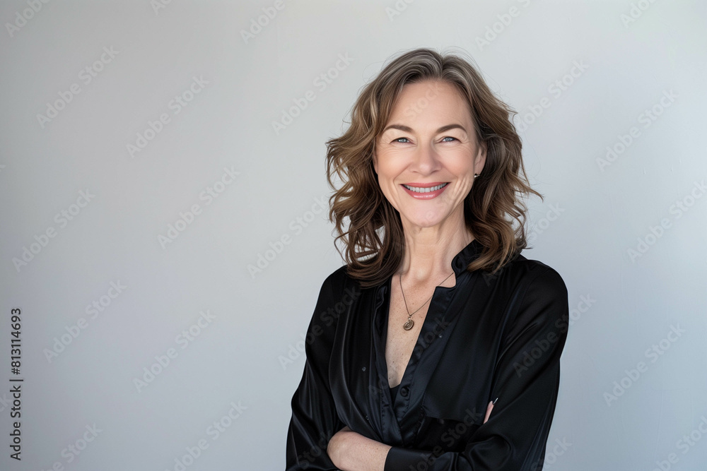 professional portrait of a confident smiling woman in her 40s professional portrait of a confident smiling woman in her 40s