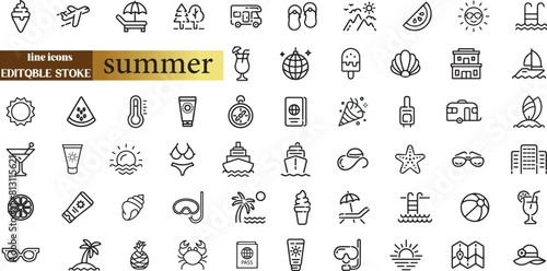 Big summer vacations icon set