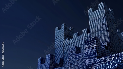 A fortress made of binary code blocks for data protection