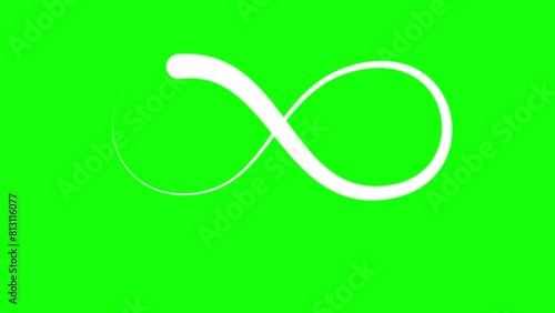 infinity symbol logo icon on a whitecolour green screen background with black brush stroke loop animation footage clip 4K chroma key.
