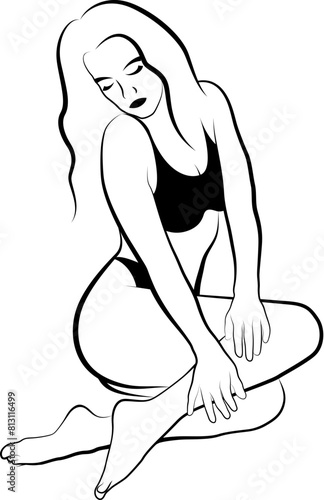Sketch of Woman In Bikini Massaging Her Leg