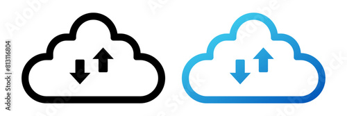Data sync cloud shape vector icon. Information exchange logo