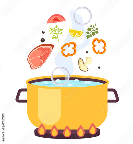 Boiling cooking soup isolated concept. Vector flat cartoon graphic design illustration