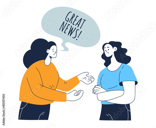 People friends getting good news concept. Vector flat graphic design illustration