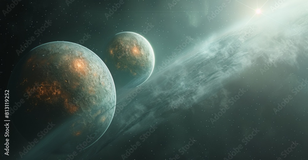Artists Rendering of Two Planets on the Surface of the Moon