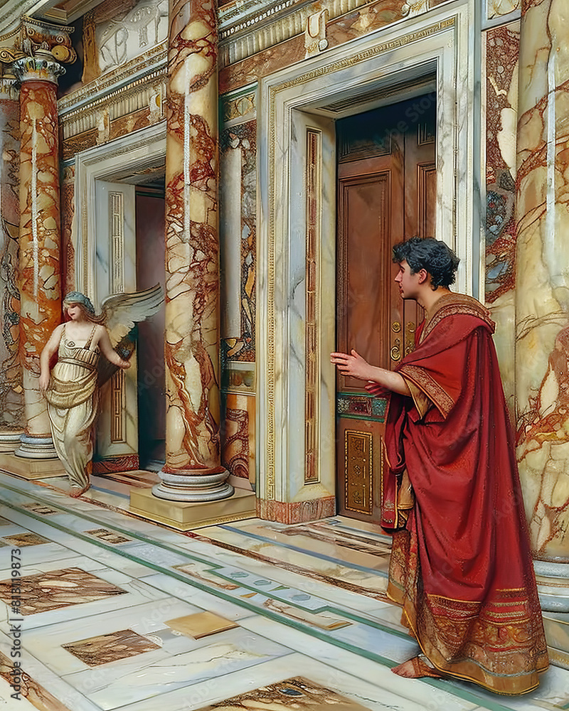 Obraz premium Ancient Roman Architecture with Figure in Traditional Attire