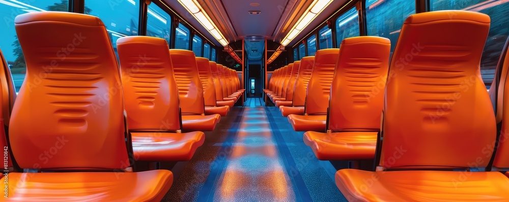 Φωτογραφία A close up of the vivid orange bus seats, travel concept.