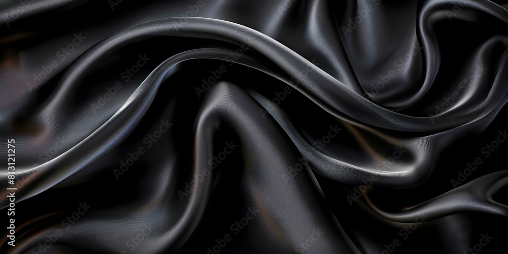 Elegant Background: Luxurious Black Silk Fabric with Wavy Folds. Concept Luxurious Black Silk Fabric, Elegant Background, Wavy Folds Elegant Background: Luxurious Black Silk Fabric with Wavy Folds. Concept Luxurious Black Silk Fabric, Elegant Background, Wavy Folds