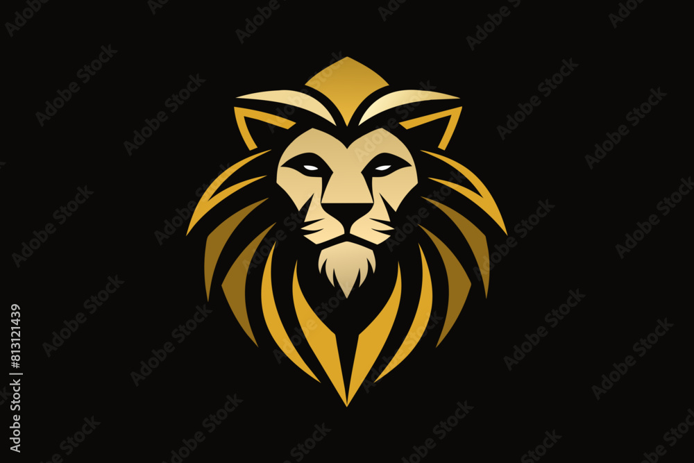  black-golden-aura-unique-regal-golden logo-roaring-lion vector illustration 