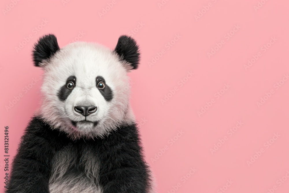 A panda bear is looking at the camera with a sad expression with copy space A panda bear is looking at the camera with a sad expression with copy space