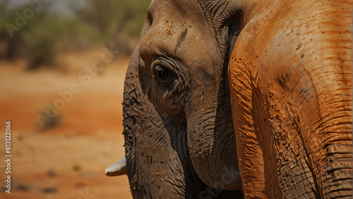 A large elephant with its trunk in the air photo