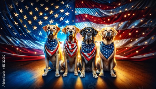 Patriotic Dogs with American Flag Backdrop photo