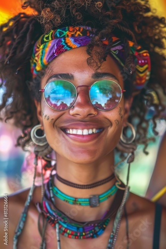 Hippie woman at a music festival Generative AI
