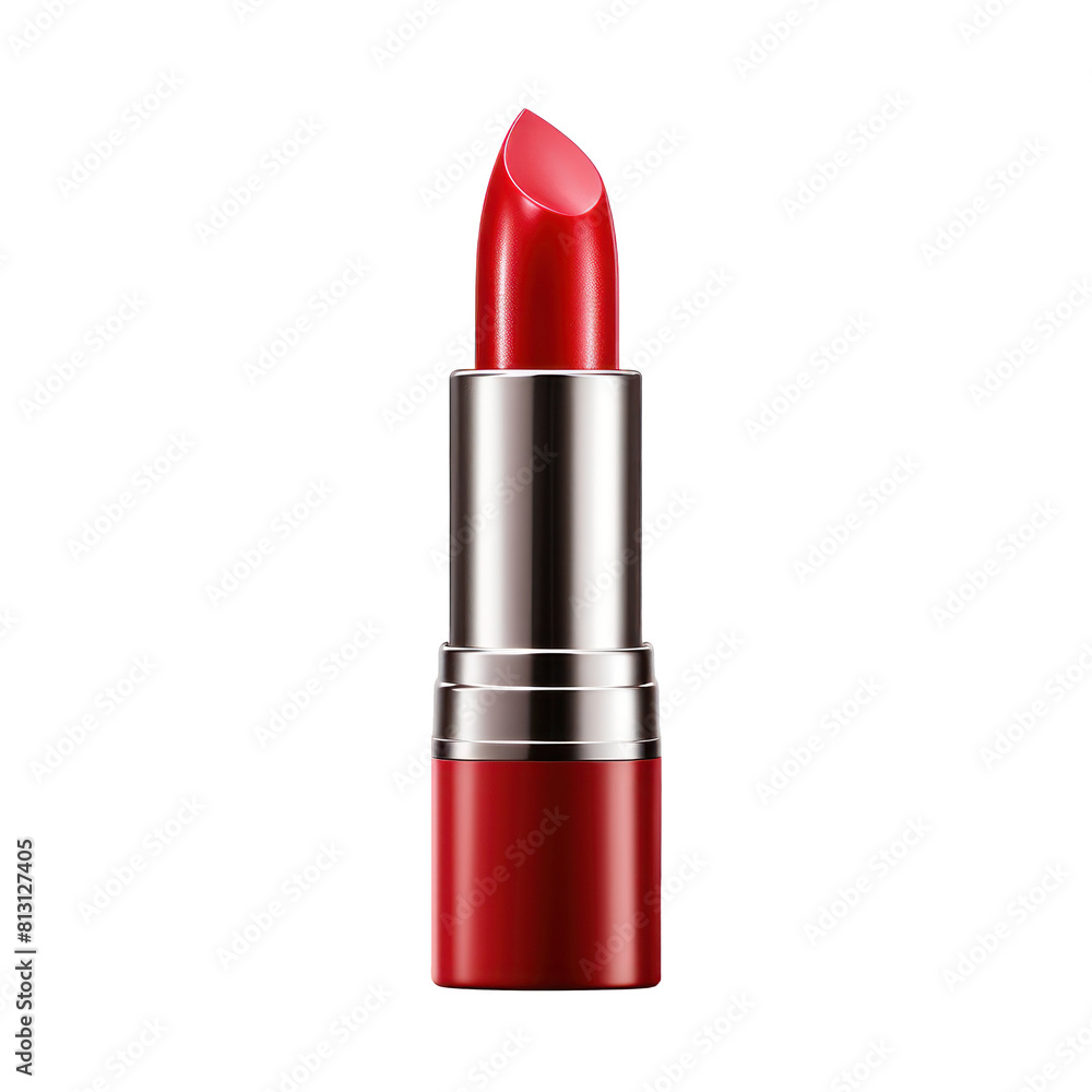 Classic Open Red Lipstick. Red Tube of Red Lipstick. Isolated on Background Classic Open Red Lipstick. Red Tube of Red Lipstick. Isolated on Background