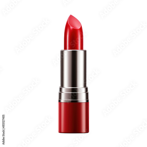 Classic Open Red Lipstick. Red Tube of Red Lipstick. Isolated on Background