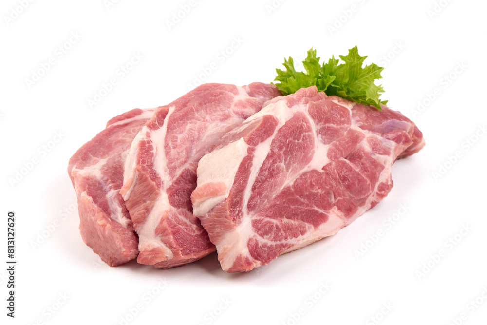 Chilled pork buston butt, isolated on white background.