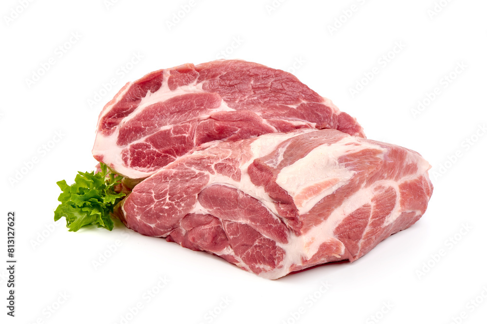 Raw pork shoulder isolated on white background.