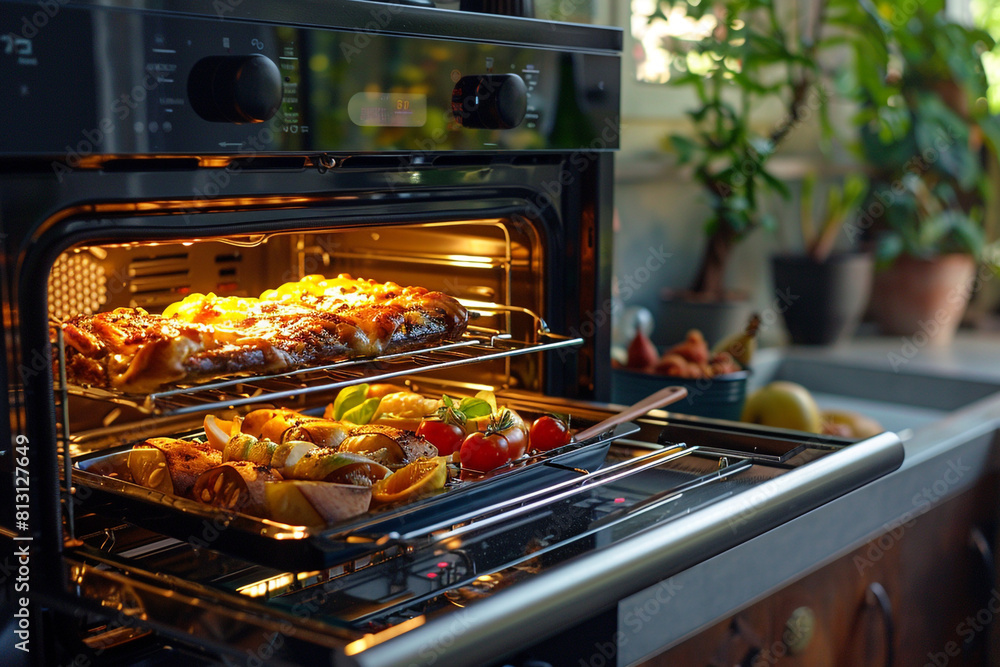 A toaster oven with adjustable rack positions, accommodating various food sizes.