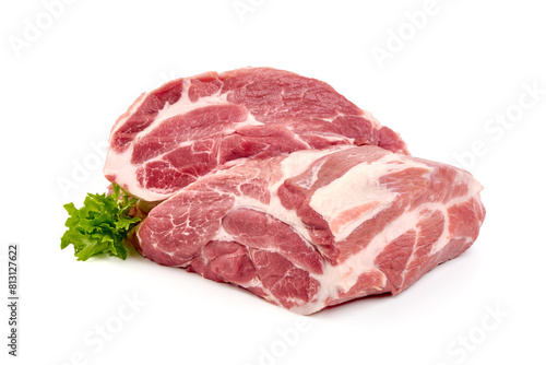 Raw pork shoulder isolated on white background.
