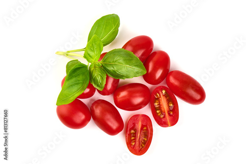 Heap of fresh cherry tomatoes, isolated on white background.