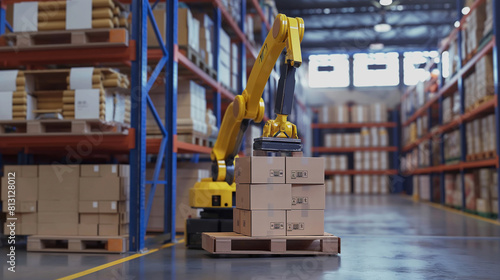 Robotic palletizing system stacking goods on pallets in a distribution center