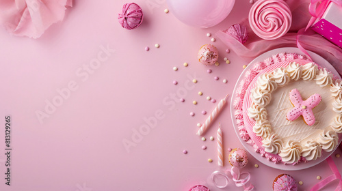 Pink birthday flat lay background