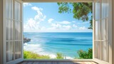 open window to the view of ocean and coast