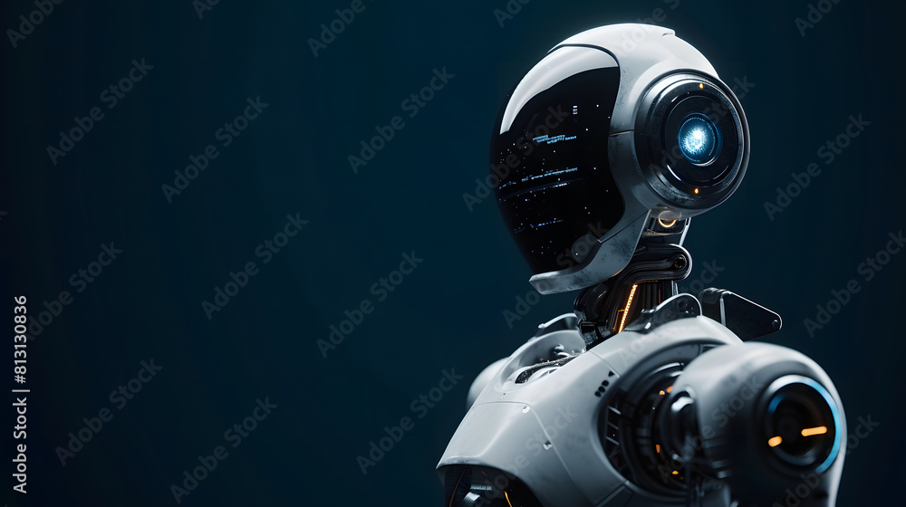 Innovative robot AI delves into learning data on a dark canvas, offering vast potential. Copy space provided. Innovative robot AI delves into learning data on a dark canvas, offering vast potential. Copy space provided.