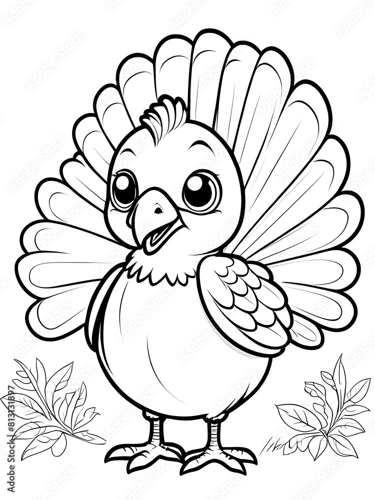 Turkey coloring page coloring drawing without colors white background ai generated