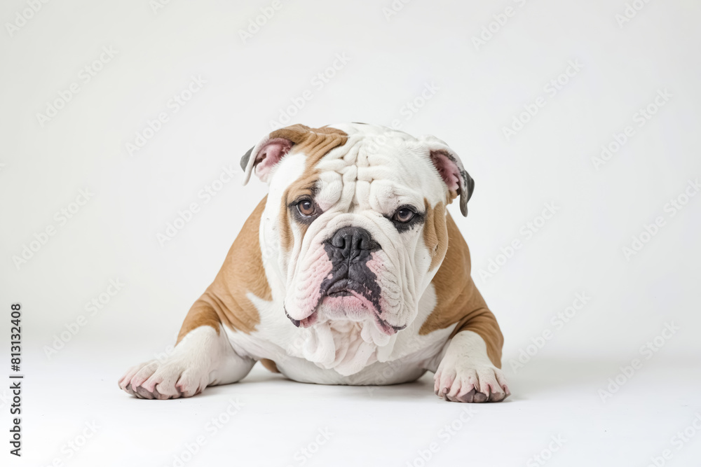 Adorable Bulldog Resting on White Surface