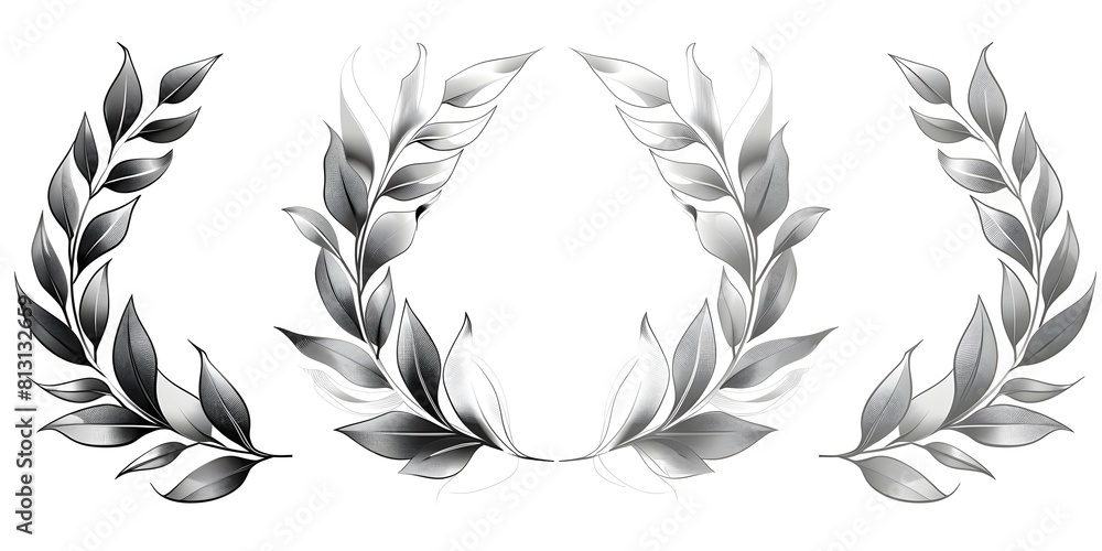 Fototapeta premium Four laurel wreaths in black and white for awards and designs. Concept Laurel Wreaths, Black and White, Awards, Design