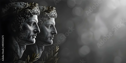 Black and white Greek and Roman emperor busts with olive wreath. Concept Ancient Statues, Greek & Roman Emperors, Black & White Photography, Olive Wreath photo