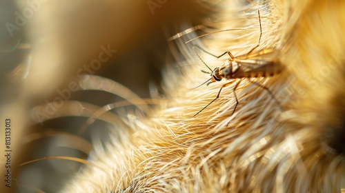 Close-up of Mosquito Biting Golden Retriever Dog