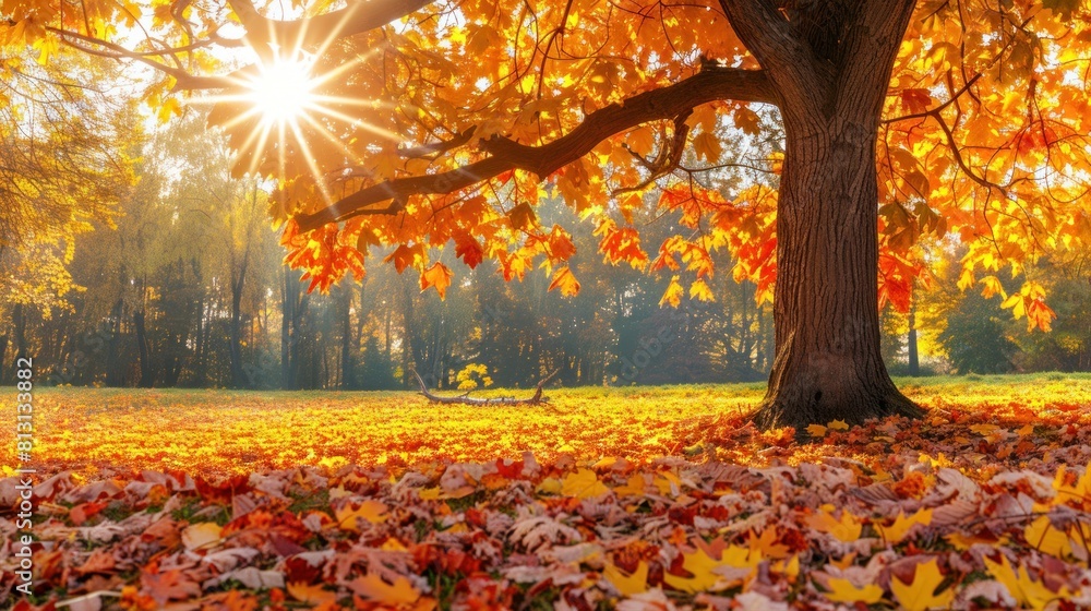 Autumn landscape, Autumn nature, Autumn tree leaves with tree background