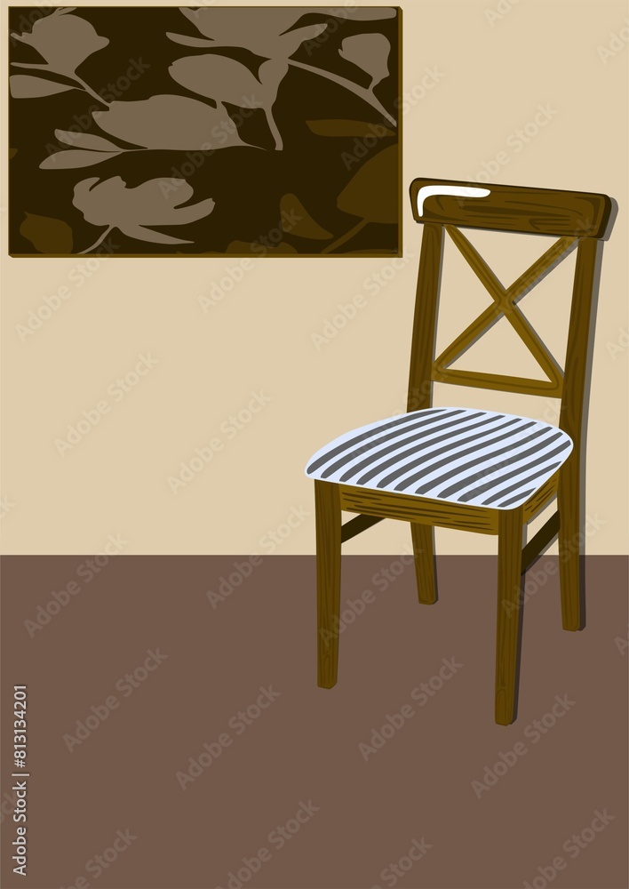 Fototapeta premium Classic wooden chair cartoon illustration