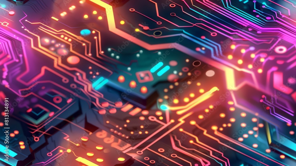 Fototapeta premium Electronic defenses activated on circuitry side view circuit defense technology tone colored pastel