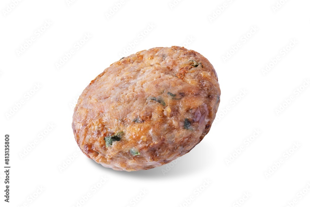 Buckwheat porridge ground meat onion burgers on a white isolated background Buckwheat porridge ground meat onion burgers on a white isolated background
