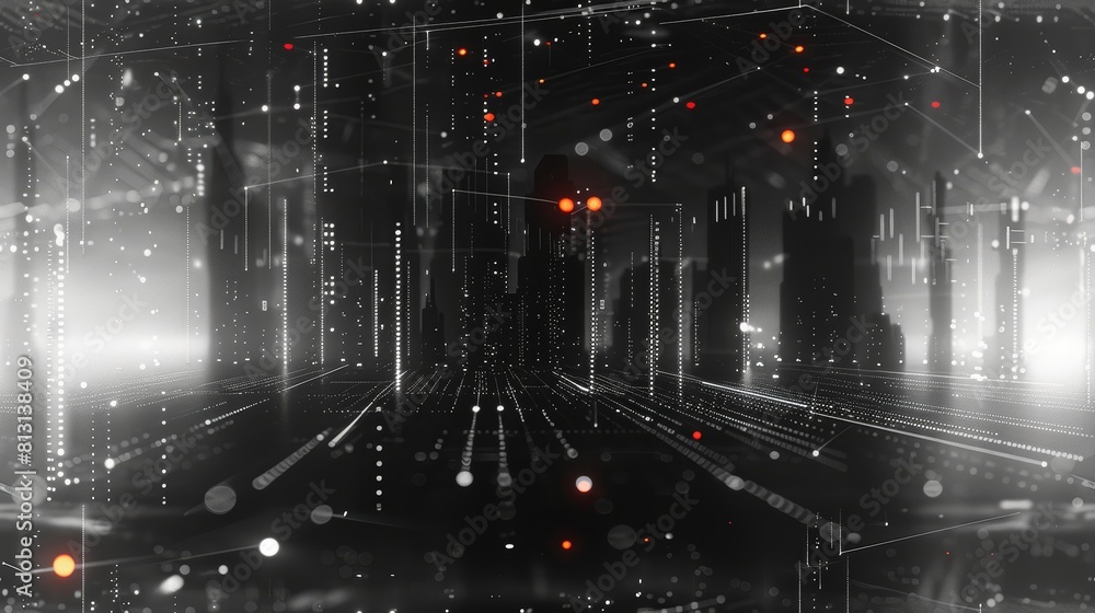 Network hubs active across urban landscape side view hubs in action scifi tone Monochromatic Color Scheme Network hubs active across urban landscape side view hubs in action scifi tone Monochromatic Color Scheme