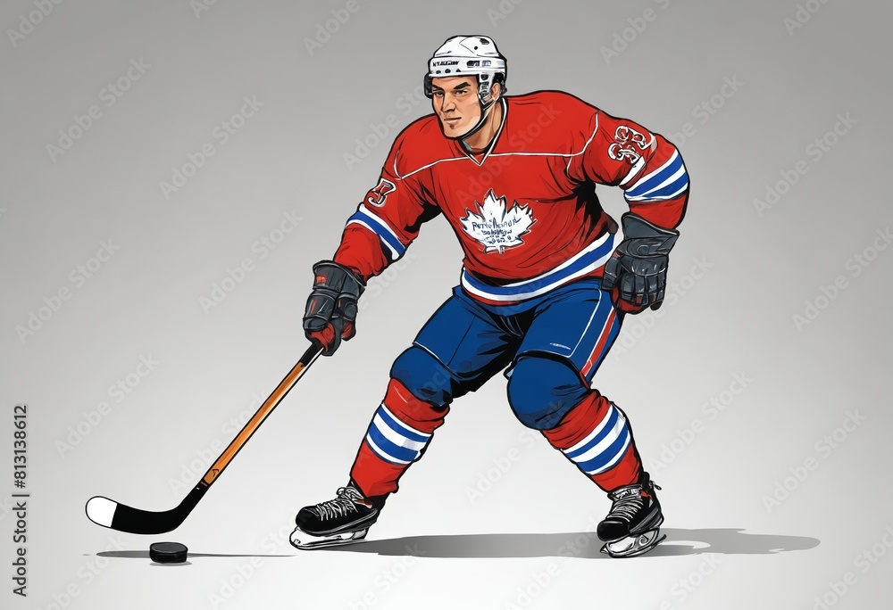 Obraz premium Face-Off Tactics: Hockey Player Displaying Stickhandling Skills