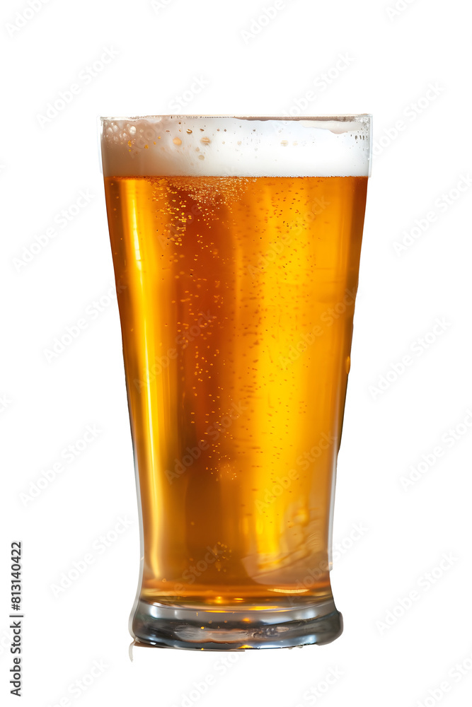  Foam head pint of light lager pilsner beer isolated on white background for use alone or as a design element